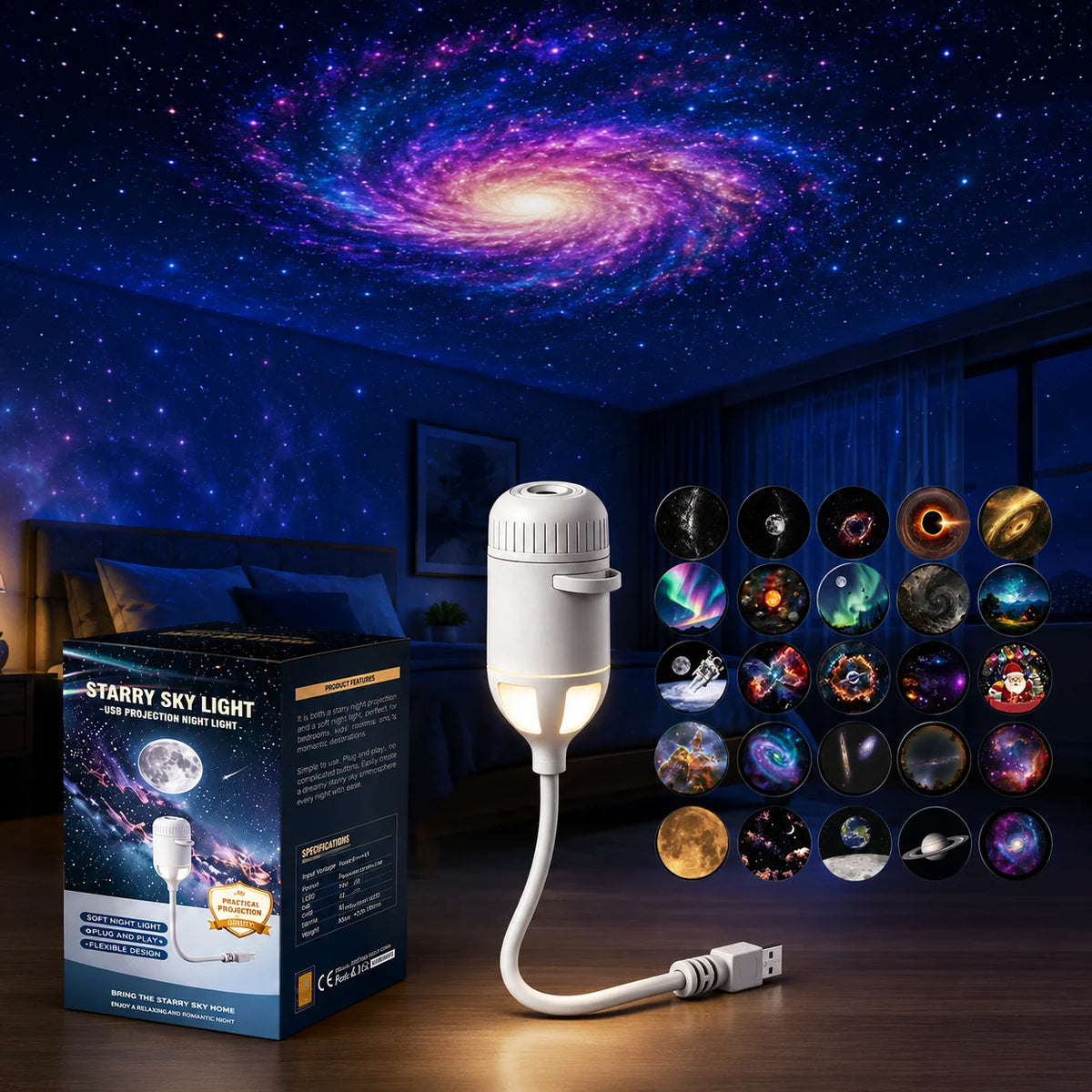 Usb Planetarium Galaxy Moon Projection Lamp Starry Romantic Led
